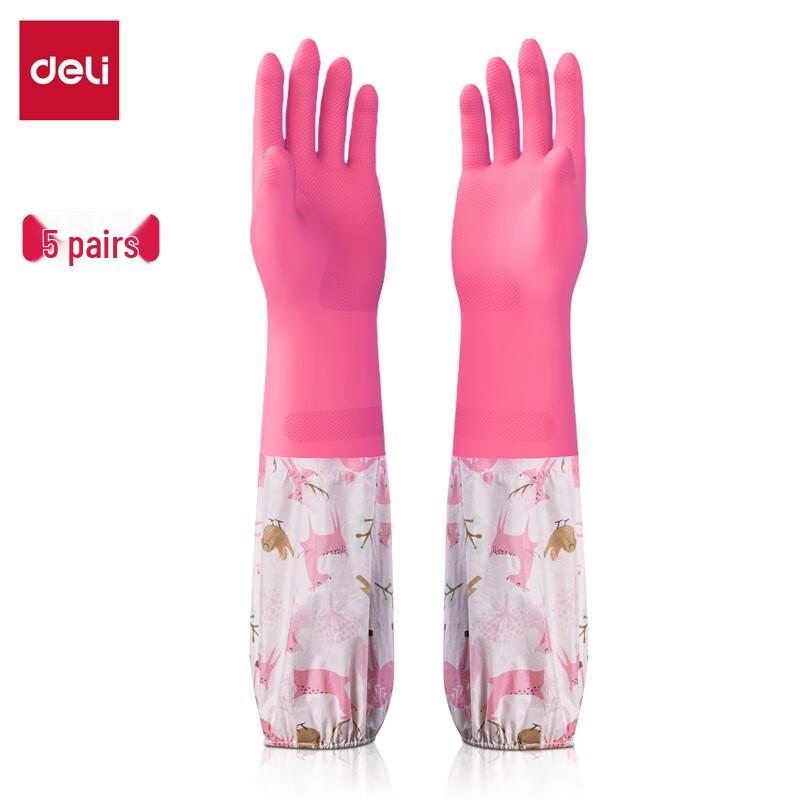 Deli Dexin LQ623-L Long-sleeved Thick Fleece Latex Gloves