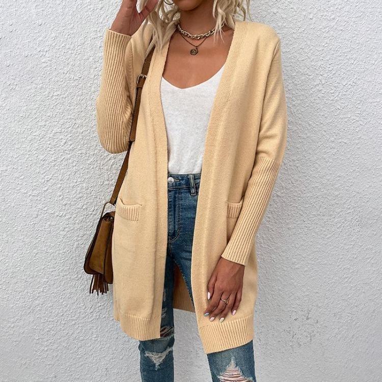 

V-Neck Long Sleeve Loose Knitwear Cardigan Sweater Vintage Autumn Winter Fashion Solid Color S абрикосовый