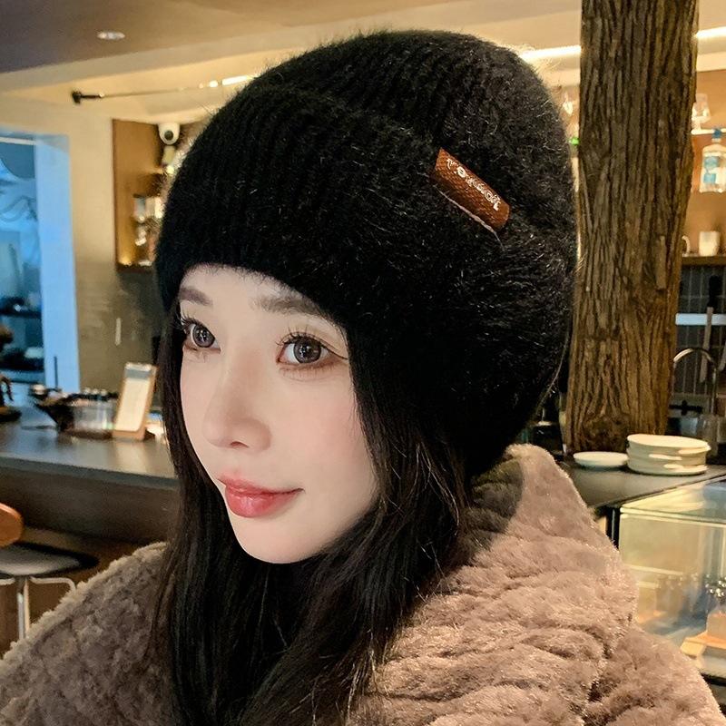 Toamnă Iarnă Pălărie tricotată din piele Cap mare Pălărie tricotată caldă îngroșată Ediția coreeană Pălărie de student de culoare solidă în stil Ins