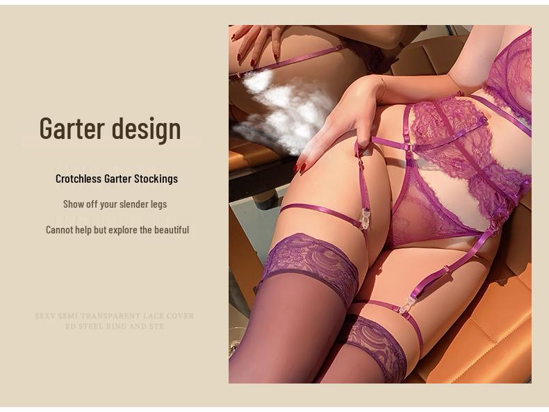 Sexy Lace-Up Halter Lingerie Set with See-Through Butterfly Garter