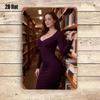 Vintage Metal Poster Wall Art, Bookshelf Library Decor, Woman Silhouette for Living Room