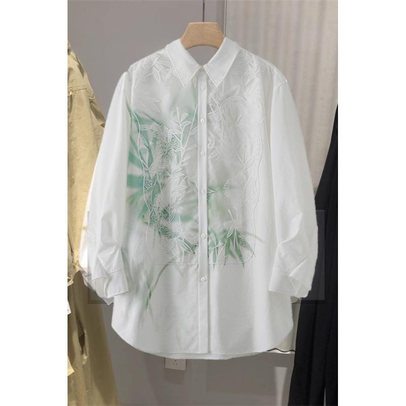 

Новая женская 2025 Весна и Осень Сращенная рубашка-поло на пуговицах Модный национальный дизайн рубашки Кружевной топ с длинным рукавом S белый