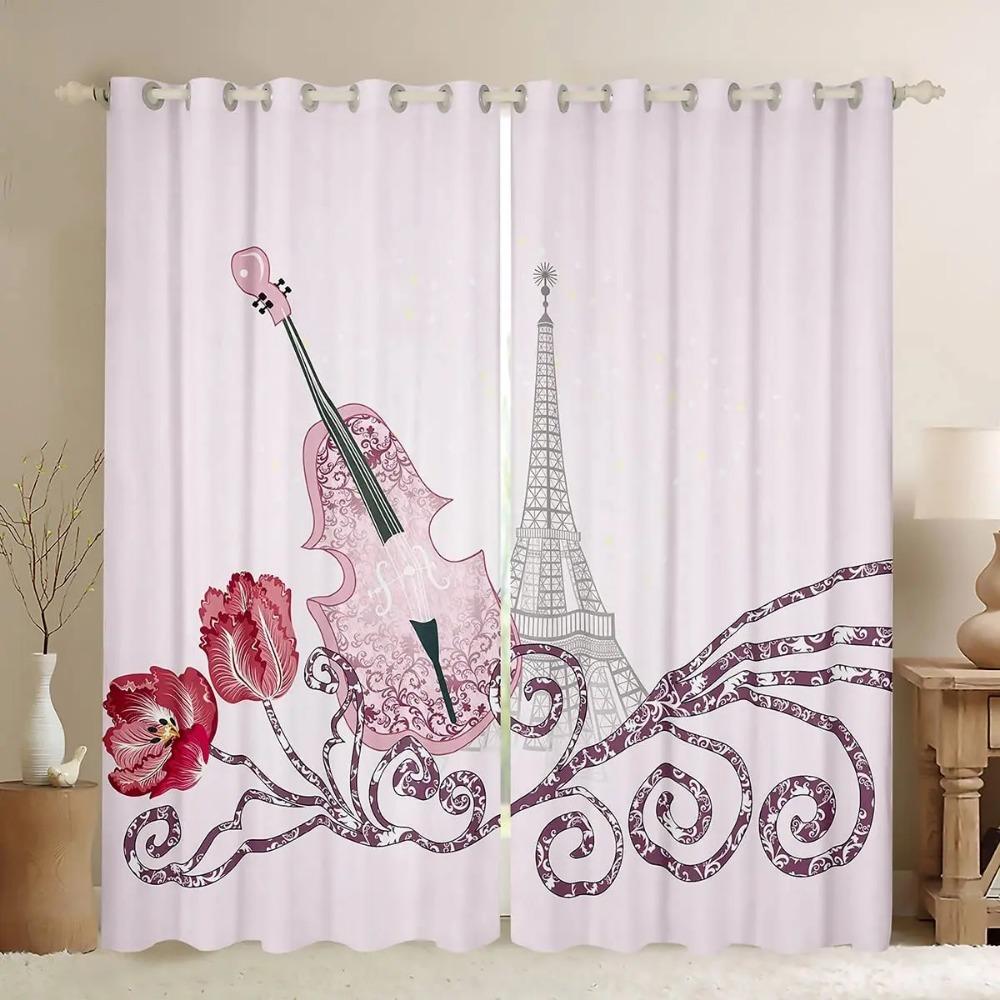 Violin Printed Blackout Drapes Classic Music Themed Window Curtains Musical Pattern Window Treatments Bedroom Decor Curtain