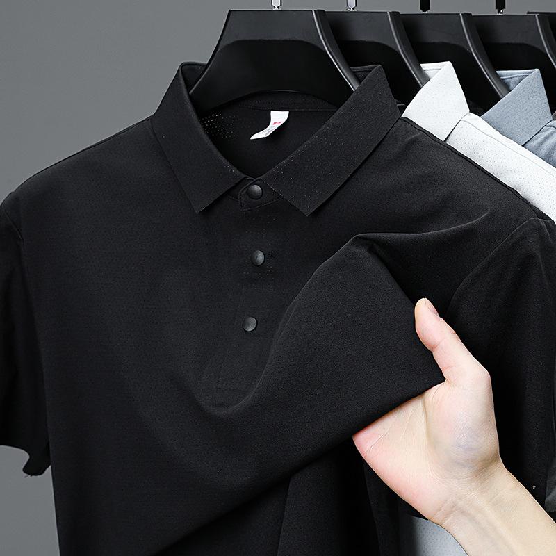 Solid Color Brocade Ammonia Seamless Glue Polo Men'S T-Shirt Medium Thin Lapel Short Sleeve