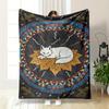 Sleeping White Fox On Tribal Pattern Design Flannel Blanket for Bedroom, Living Room, Sofa, and Nap Sofas
