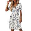 Robe d'été pour femme, imprimé floral, décontractée, plage, ligne A, col en V, ample, robe d'été