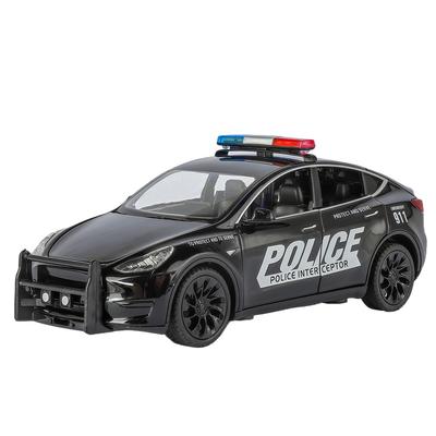 1/24 Metal Döküm Tesla Zırhlı Polis Aracı Modeli Simülasyon Ses ve Işık Kapı Açılabilir Çocuk Oyuncakları Süs Eşyaları Doğum Günü Hediyesi