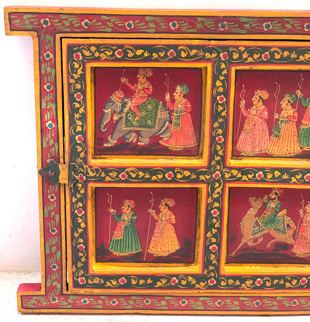 Hand Painted Indian Royal Procession Window Frame: Farmhouse Wall Decor