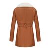 Long-sleeved plus velvet leather jacket women's lapel double-headed zipper belt warm jacket