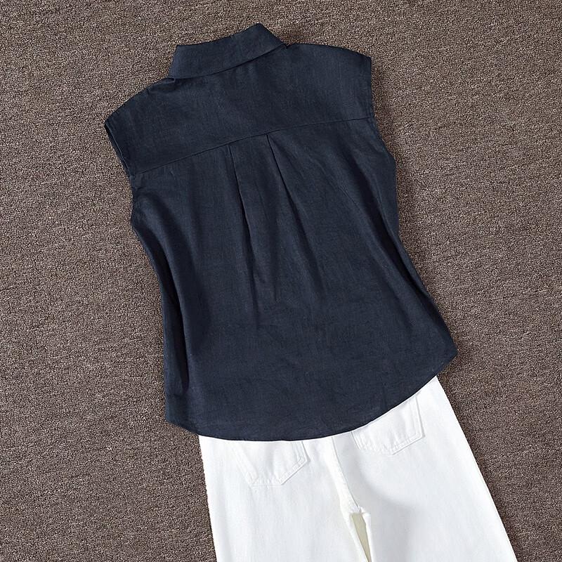She Chi Women's Linen Sleeveless Lapel Shirt