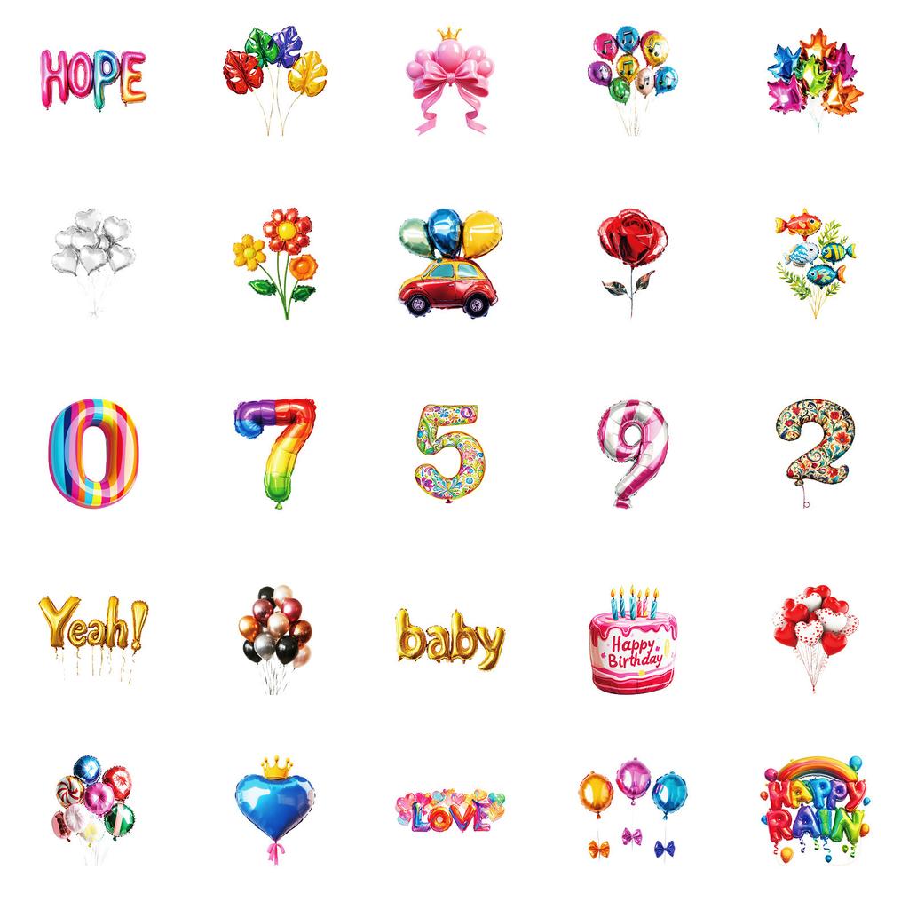 New 50 Colorful Aluminum Foil Balloon Waterproof Decorative Stickers Birthday Party Style Children's Reward Stickers