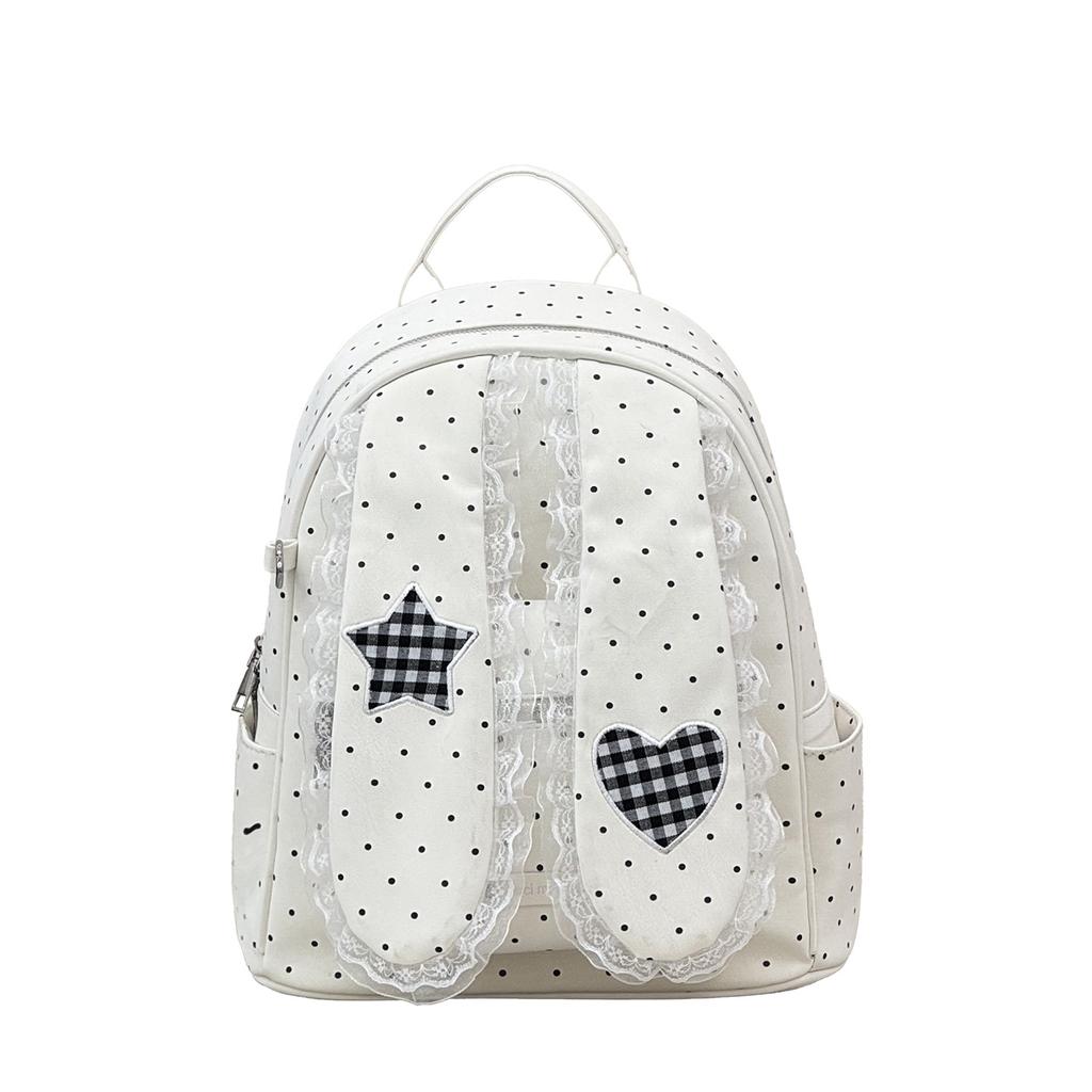 Schoolbag Korean polka dot rabbit ears cute student schoolbag lace lace backpack female niche design commuter backpack tide