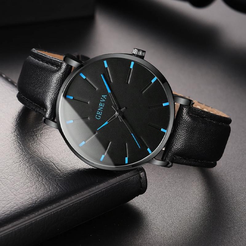 2pcs/set Men's Fashion Ultra Thin Watches Simple Men Business PU Leather Strap Quartz Watch&Bracelet