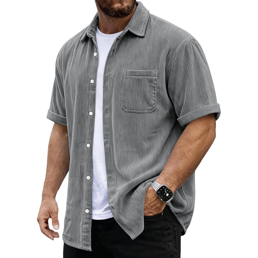 Men's Versatile Casual Corduroy Button-down Short-sleeved Shirt With Pockets