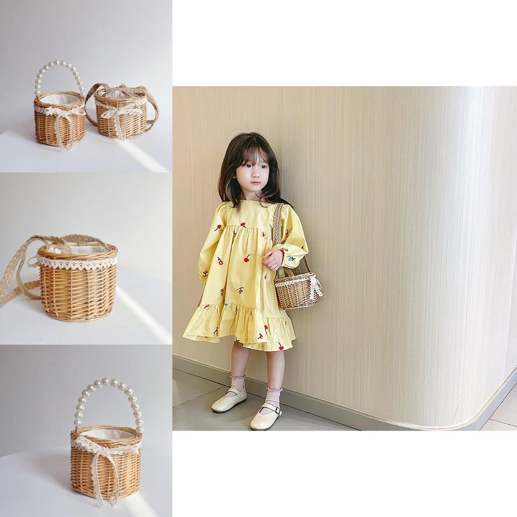 Stylish Korean Kids Pearl Handbag Trendy Mini Woven Crossbody Bag For Girls
