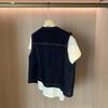 Retro mørkeblå denimvest i koreansk stil med rund hals - Kvinners petite ermeløs mote for vår og høst