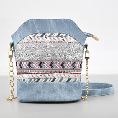 Borsa a tracolla da donna in PU, con catena, borsa per telefono, stile etnico, borsa a tracolla con ricamo Hanfu, borsa a secchiello