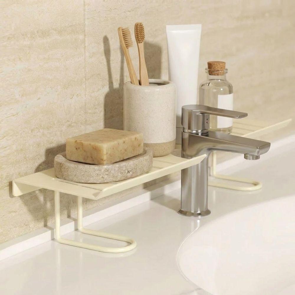 Carbon Steel Bathroom Storage Rack Water Drainage Rustproof Faucet Storage Shelf Punch Free Large Capacity Metal Mesh Shelf
