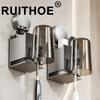 Metal Toothbrush Rack Multi-Function Toothbrush Holder Punch-Free Toothpaste Holder Wall-Mounted Bathroom Storage Box White