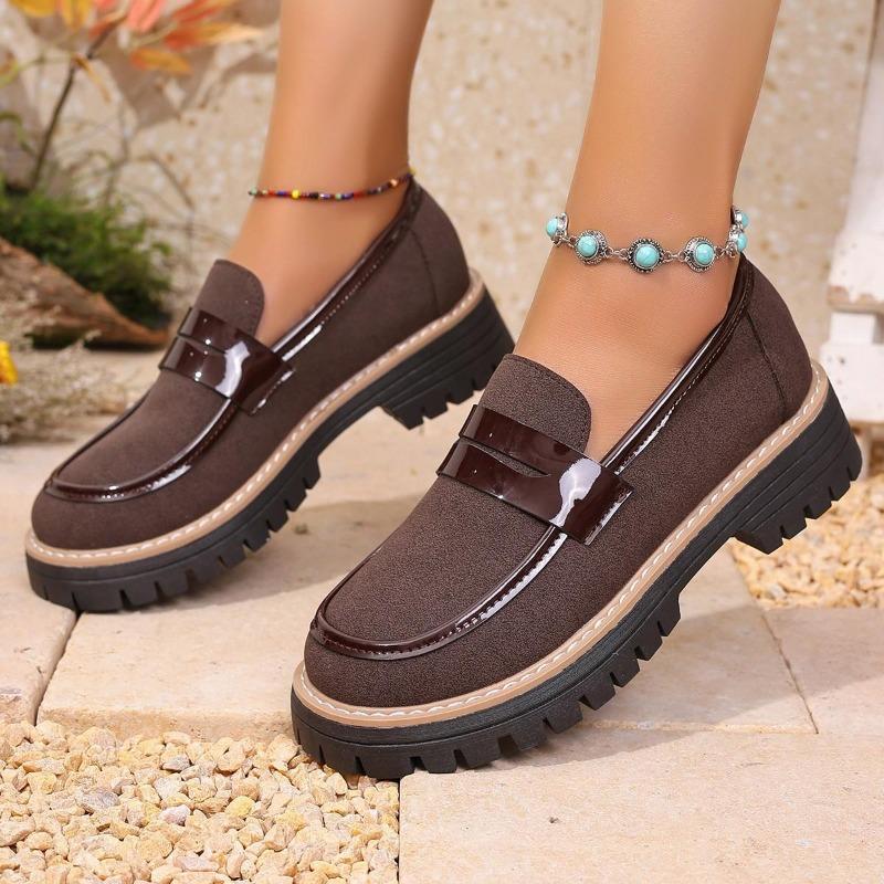New Womens Retro Loafers Thick Sole Square Heel Platform Shoes Vintage British Style for Fall Spring and Summer