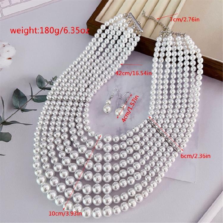 Versatile Multi Strand Simulated Pearls Necklace Earrings Set Vintage Inspired Design Clavicle Chain For Fashionistas