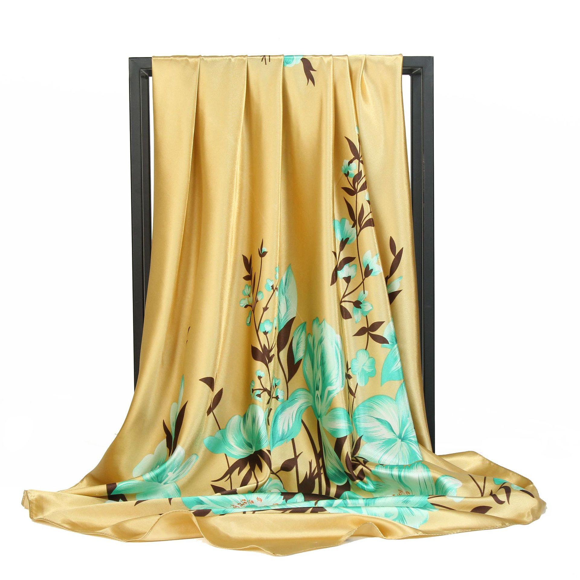 

Высококачественные роскошные шелковые шарфы, повязка на голову, шарфы, шейный шарф для женщин, шелковый шарф с цепочкой, женская декоративная шаль 90*90cm золотой