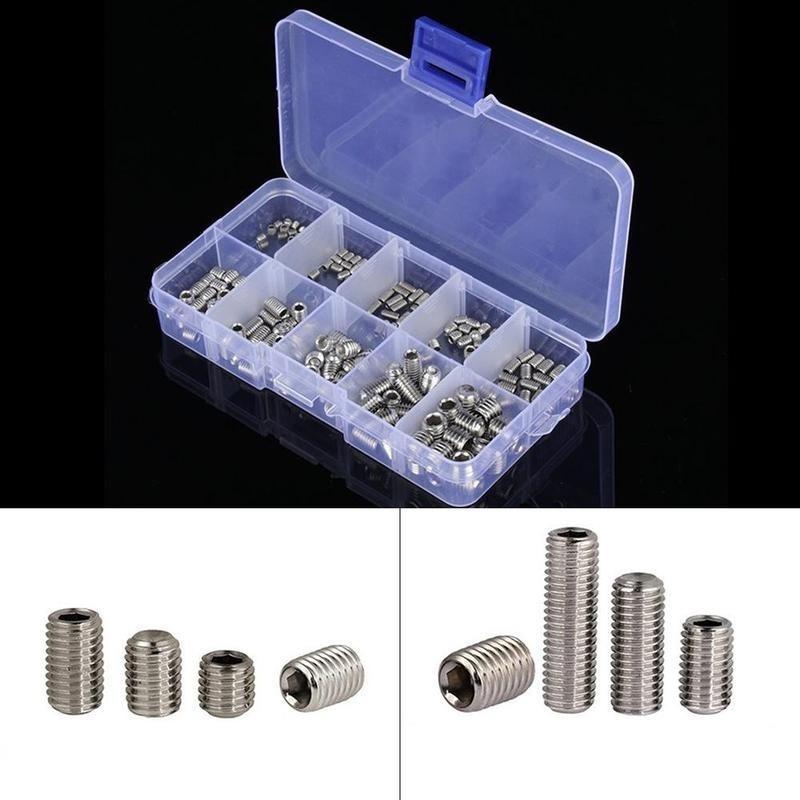 200 pcs Tornillo Grub de Acero Inoxidable Hexagonal Surtido Kit M3-M8