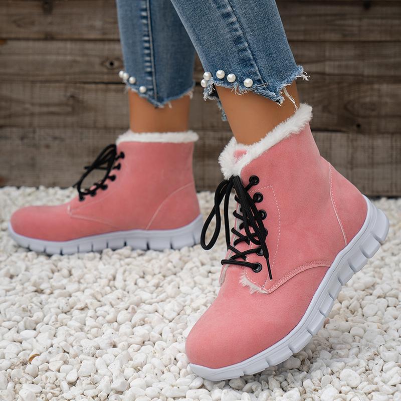 Black Faux Suede Lace Up Snow Boots Women Anti Slip Warm Short Plush Ankle Boots Woman Plus Size 43 Thick Sole Winter Shoes
