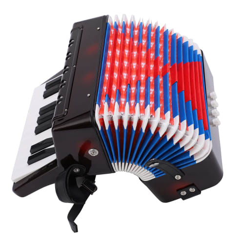 Accordion, 17-Key, 8-Bass Accordion, Toy Piano, Mini Accordion for Music, Playing, Practice, and Beginners At Home with Easy-to-Use Strap (Black)