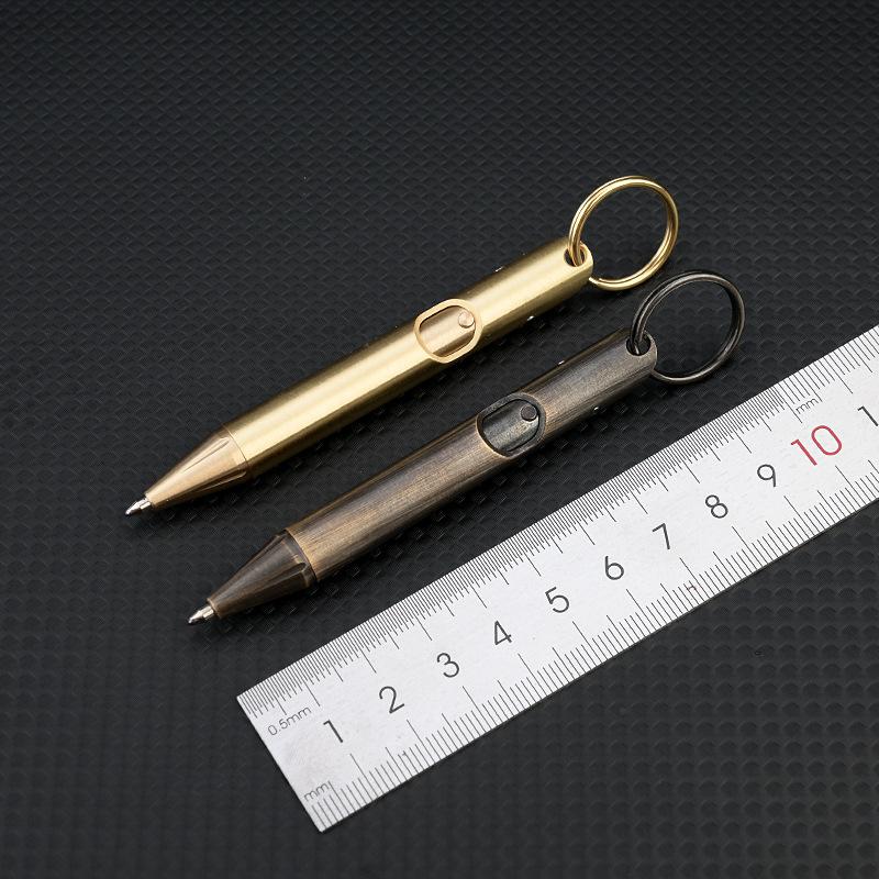 Vintage Mini Brass Press Pen Portable Keychain Pocket Pen Portable Travel Business Signature Pen Decompression Ballpoint Pen