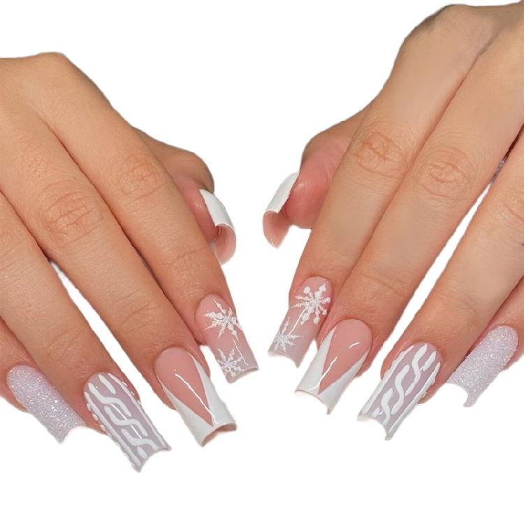 

Christmas Press On Nail with Snowflake Designs Long Square Nail Art Artificial False Nail Stick On Nail for Women 24Pcs 1