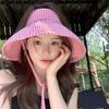 Foldable Large Brim Sun Hat Plaid Print Wide Brim Sunhat Fashion Summer Fisherman Cap  Outdoor