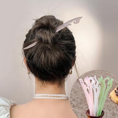 Imitation Jade Ancient Wind Hairpin Daily Hair Coiffure Hanfu Bamboo Xiangyun Cheongsam Hair Pulling Pill Head Multicolor Hairpin