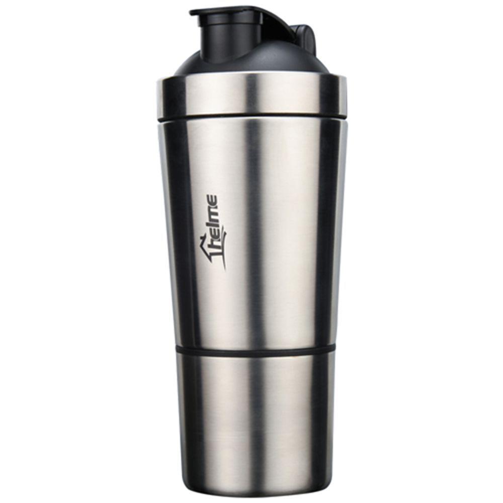 Edelstahl Shakerflasche mit Skala - Protein-, Fitness- & Sportwasserflasche zum Mischen von Enzymgetränken & Mahlzeitenersatz