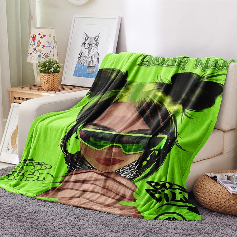 1PC Custom Name Billie Eilish Patterned Flannel Blanket Suitable For All Seasons for Home Decor Warmth and Comfort Gifts Holiday Present -HE32