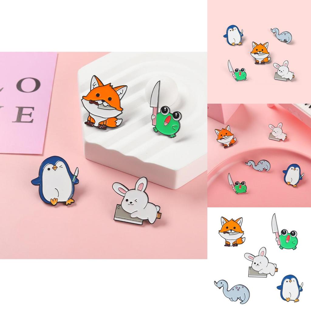 Fun And Whimsical Animal Pins With Charming Penguin House And Fox Knife Motifs