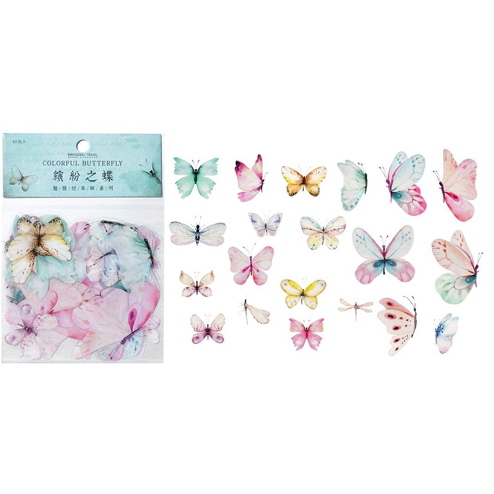 40Pcs/Bag Colorful Butterfly Stickers PET Transparent Decorative Epoxy Resin Fillings for DIY Epoxy Resin Crafts Book Decor