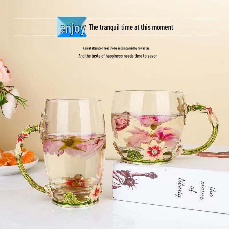 Chrysanthemum Enamel Glass Tea Cup - Lead-Free Crystal Coffee Cup Gift