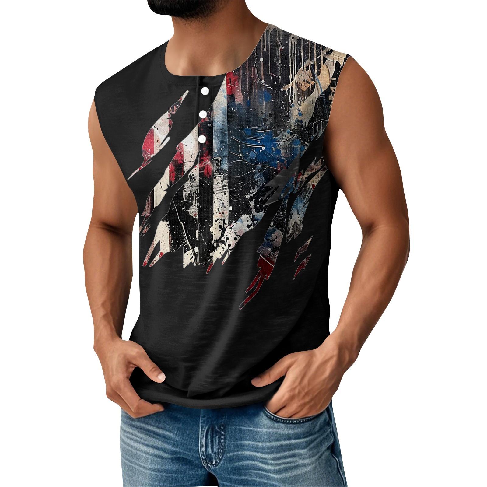 

Мужская летняя майка без рукавов с принтом ко Дню независимости, спортивная, на пуговицах, с карманом S циан