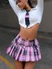 Rose Beauty A WomenY2K Preppy Skateboard japonský styl JK kontrastní kostkovaný potisk Šněrování vpředu skládané minisukně s bezpečnostními kalhotami