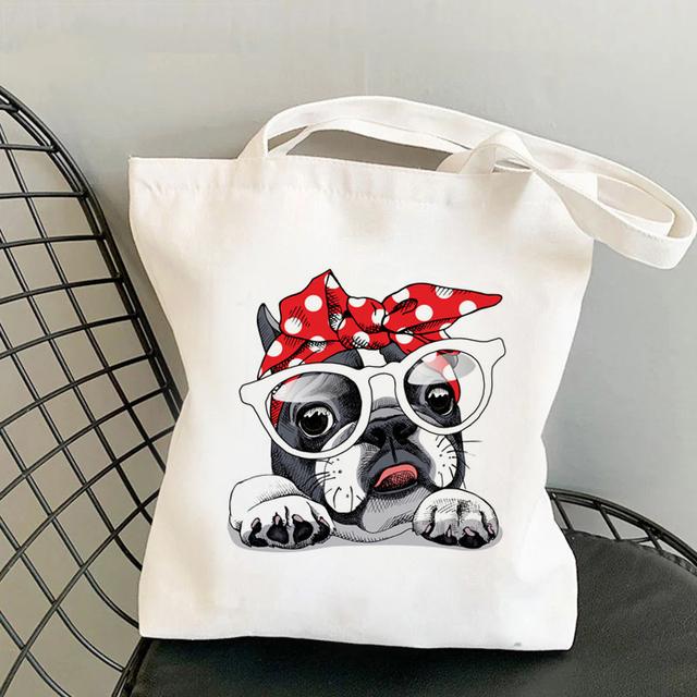 Frenchie French Bulldog Print Reusable Women Shopping Tote Bag Women Shoulder Bag Students Teacher Book Bag Travel Storage Bags