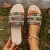 Fashion Fashion Tweed Cloth Flats Slippers Women 2025 String Bead Plus Size 36-43 Summer Sandals Woman Lightweight Outdoor Slides Female