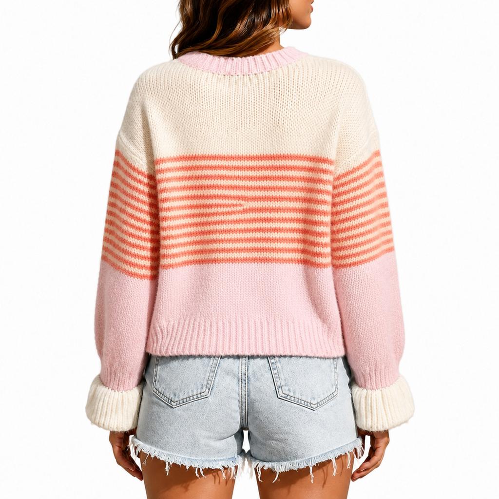 Cardigan tricoté color-block, polyvalent / pull d'hiver, à un seul bouton, haut en maille décontracté pour tous les jours