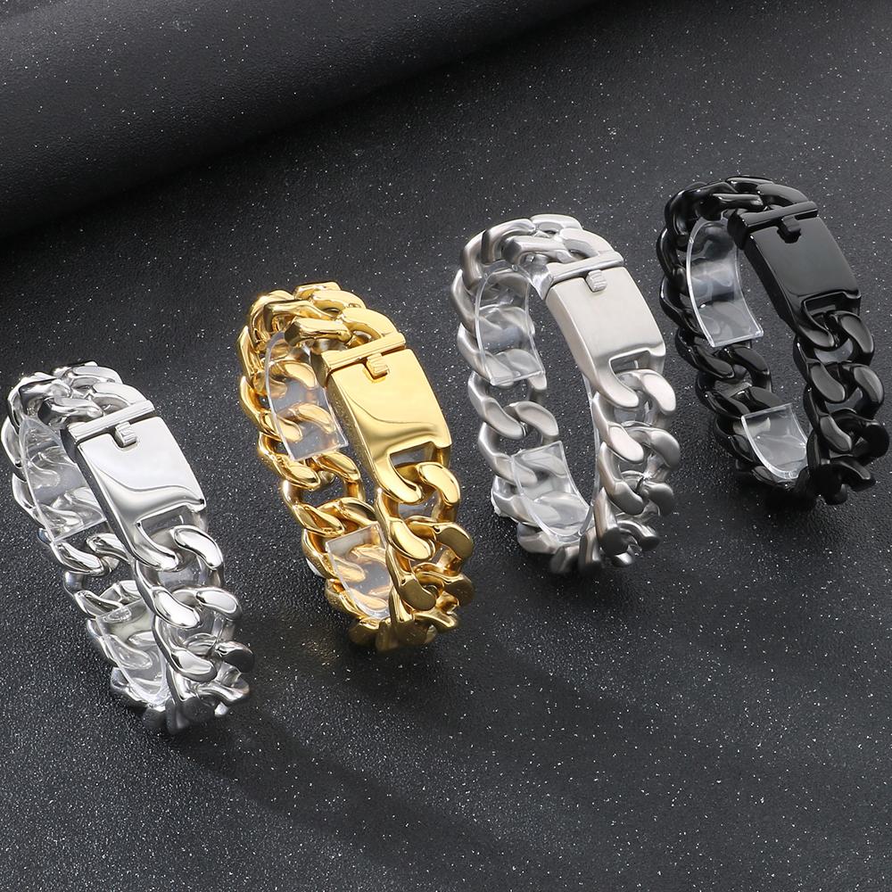 Hiphop Stainless Steel Bracelet Men's Accessories Christmas Gifts Jewelry Matte Brushed 20MM Width Curban Chain Man Bracelets