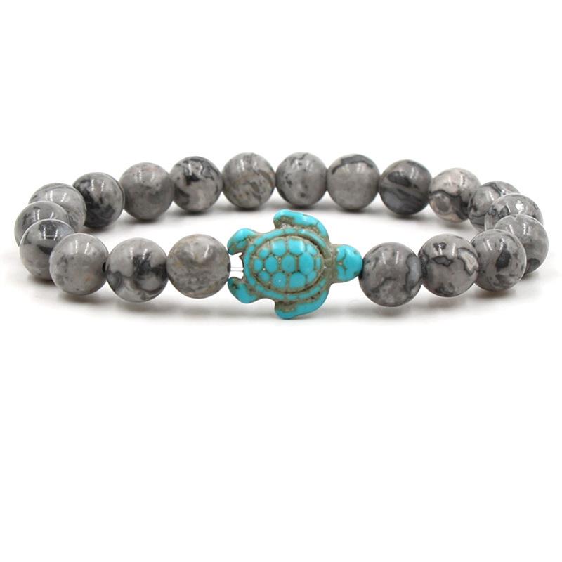 New Sea Turtle Beads Bracelets For Women Men Classic 14 Colors Natural Stone Elastic Friendship Bracelet Beach Jewelry Gifts