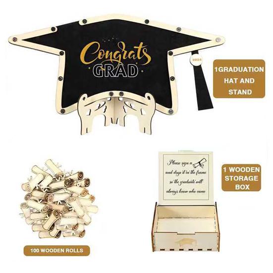Wooden Graduation Guestbook Grad Cap Congratulations Grad Guestbook College Keepsake Signature Decoration for Graduation Party