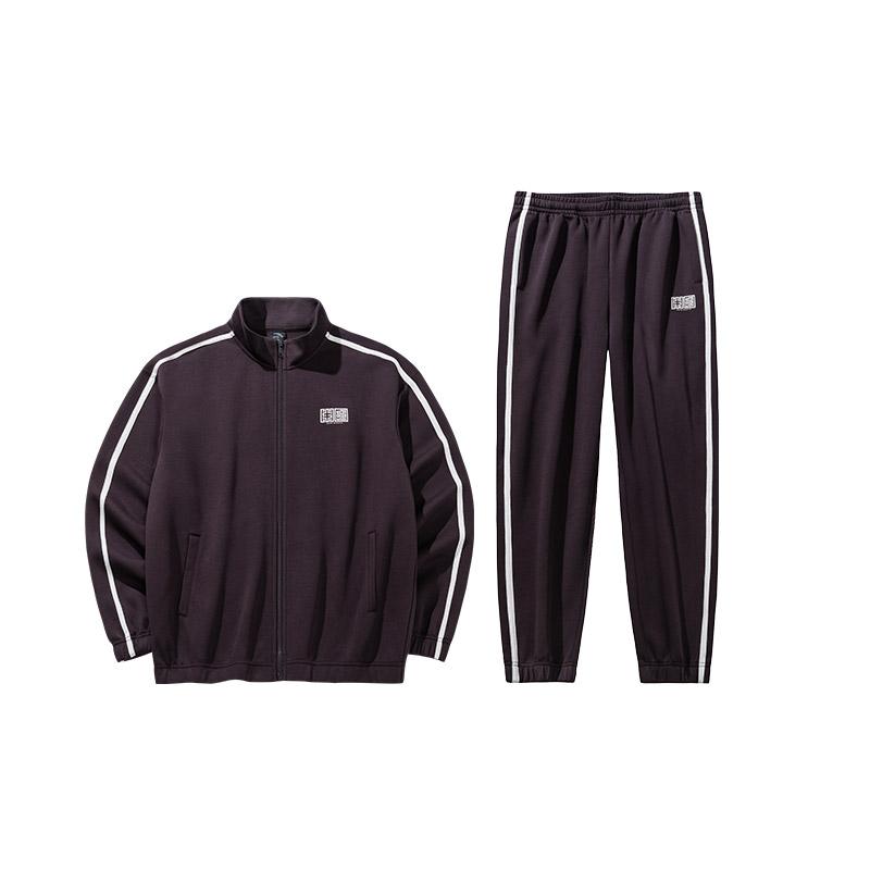 Anta Comfortable Striped Drawstring Casual Sports Suit Men Suits Dark-Brown 952438201-2 L