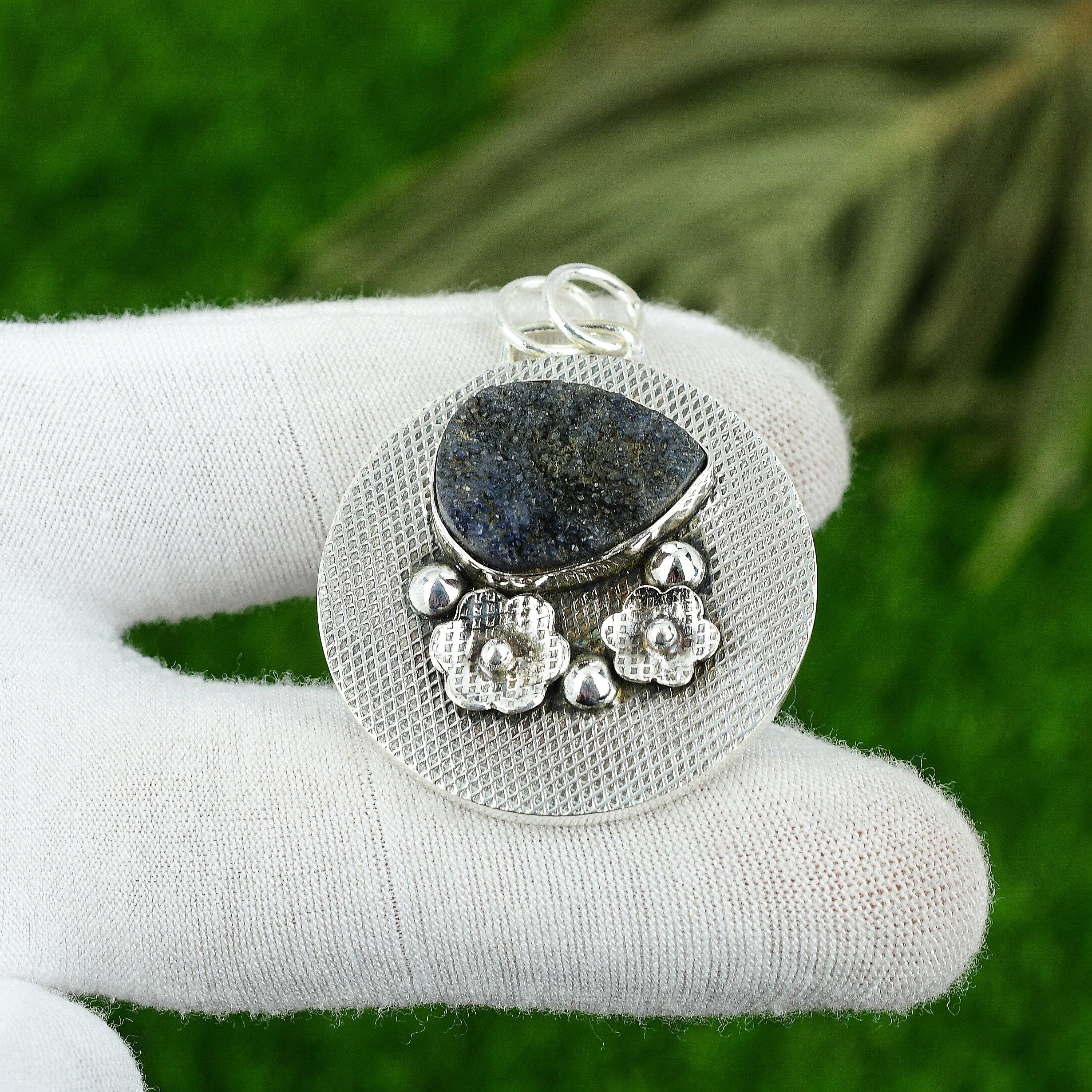 Birthday Gift For Her Natural Hememorphite Druzy Gemstone Pendant 925 Silver