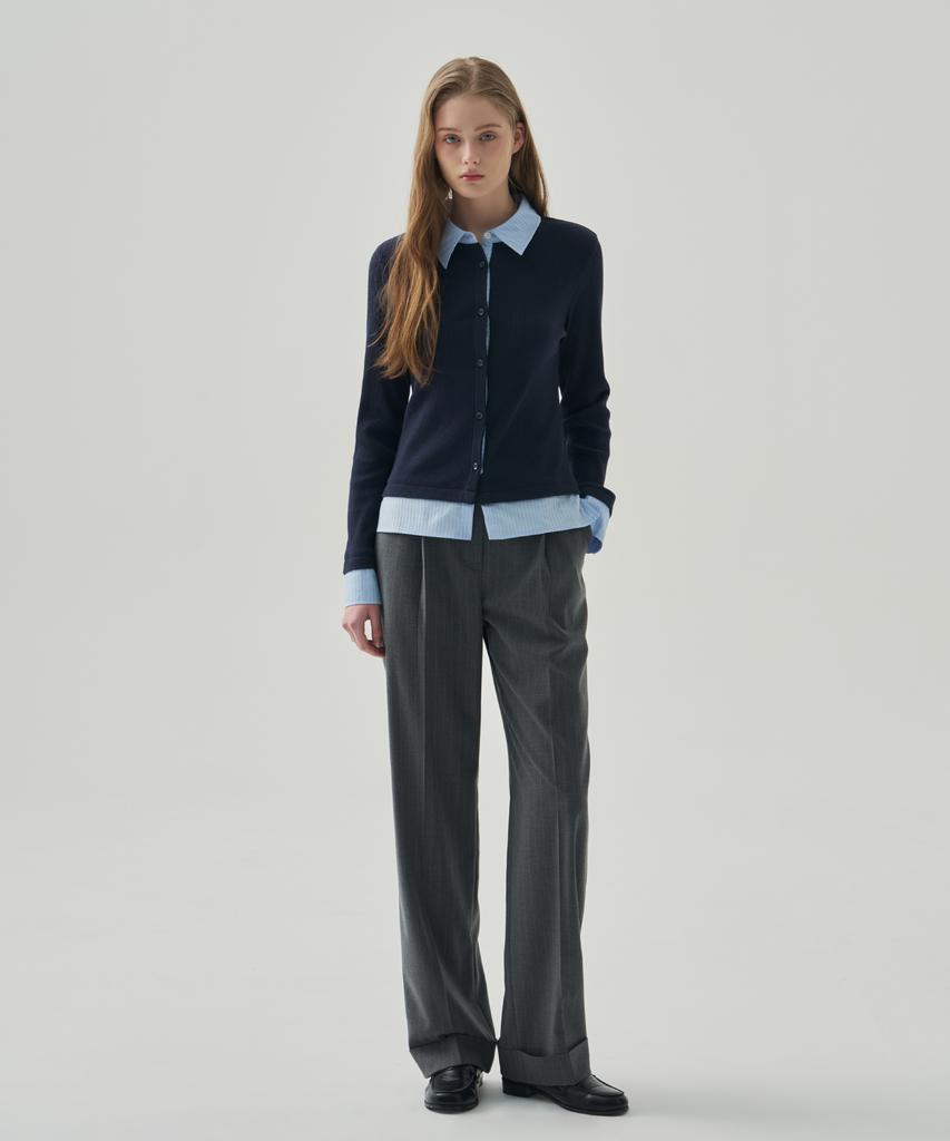 Deuloupisumeon Froze Layered Collar Shirt Cardigan [Green Stripe]