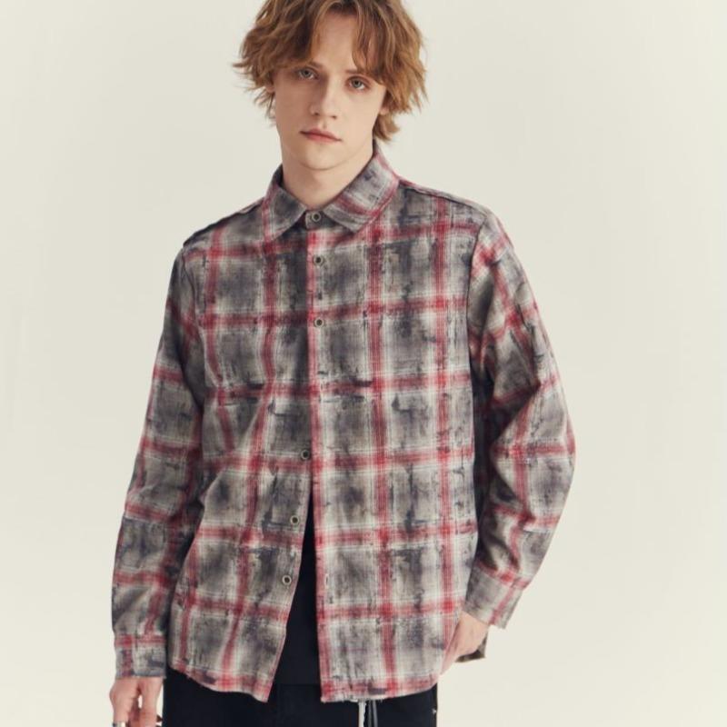 Spring and Autumn Men's Plaid Long Sleeve Retro Rave Loose Lap Collar Shirt Jacket